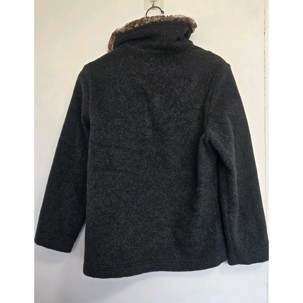 Orvis Sweater Womens Size M Snap Pullover Faux Fur Collar Grey Jacket Outdoor - Picture 5 of 9